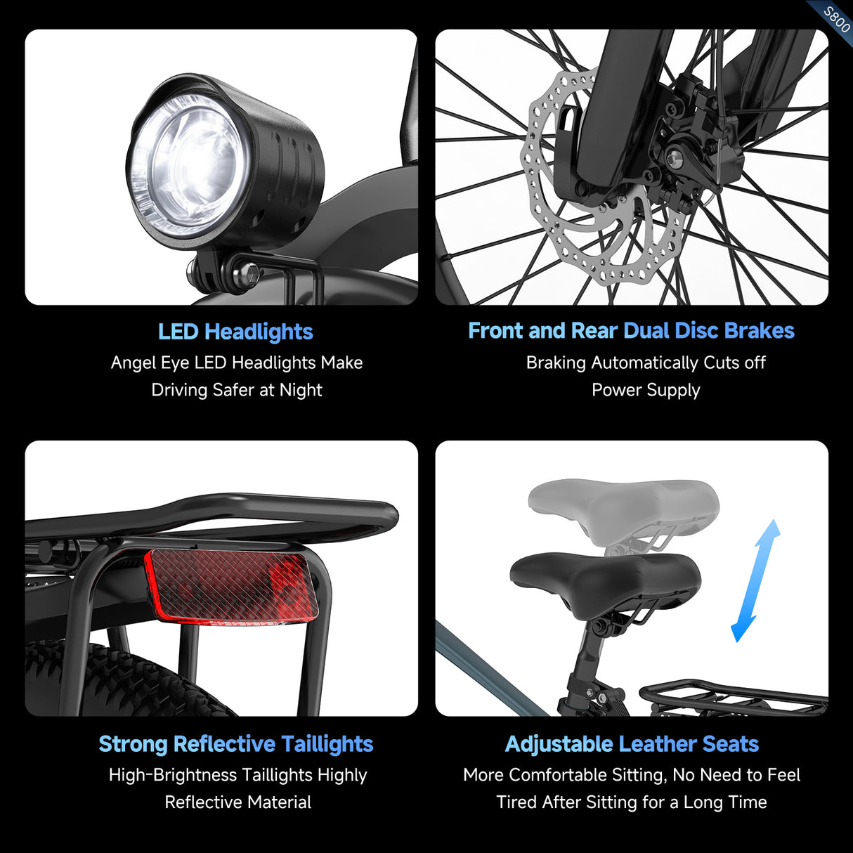 S800 Electric Bike Wholesale & Retail, 250W Brushless Motor, 36V 13Ah Removable Battery, 75km Range, Shimano 7-Speed, Dual Suspension, LCD Display Urban