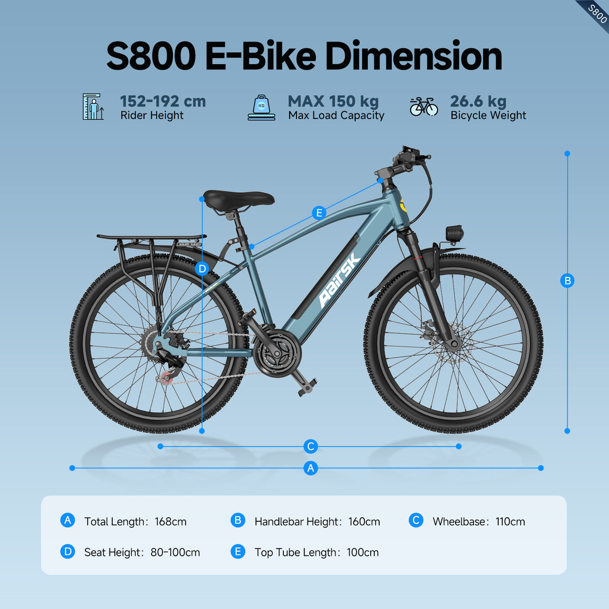 S800 Electric Bike Wholesale & Retail, 250W Brushless Motor, 36V 13Ah Removable Battery, 75km Range, Shimano 7-Speed, Dual Suspension, LCD Display Urban