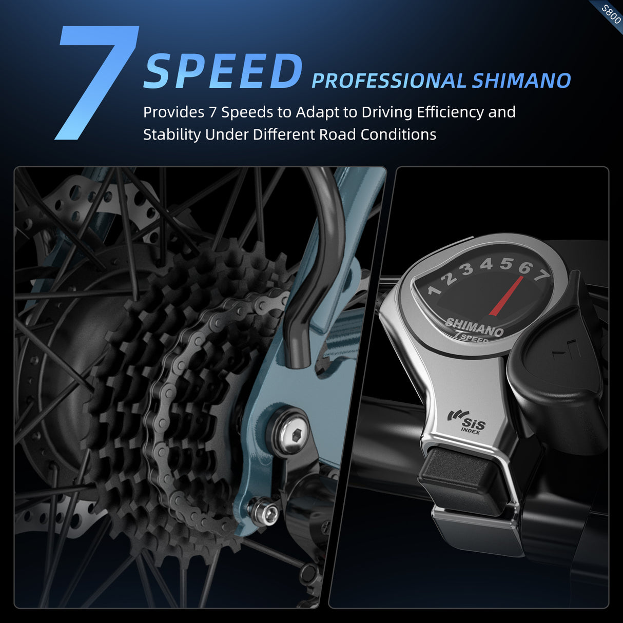 S800 Electric Bike Wholesale & Retail, 250W Brushless Motor, 36V 13Ah Removable Battery, 75km Range, Shimano 7-Speed, Dual Suspension, LCD Display Urban