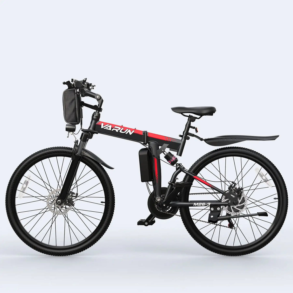 VARUN M26 Storm Schwarzes faltbares Elektro-Mountainbike mit zentralem Bafang M620 Motor, 48 V, 60 km Reichweite