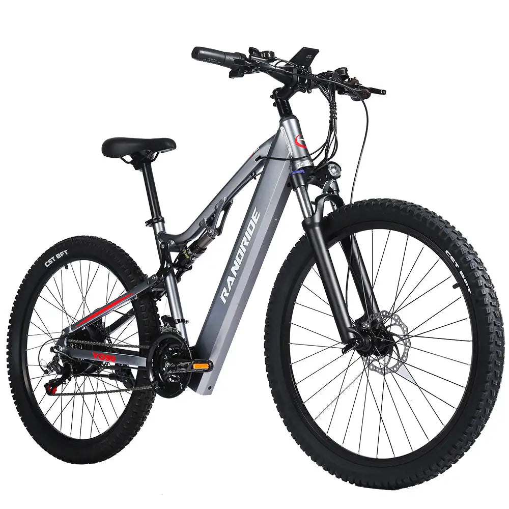 RANDRIDE YG90 Electric Mountain Bike SHIMANO Hydraulic Brake Full Suspension Gray Central Motor Integrated Battery 60km Range