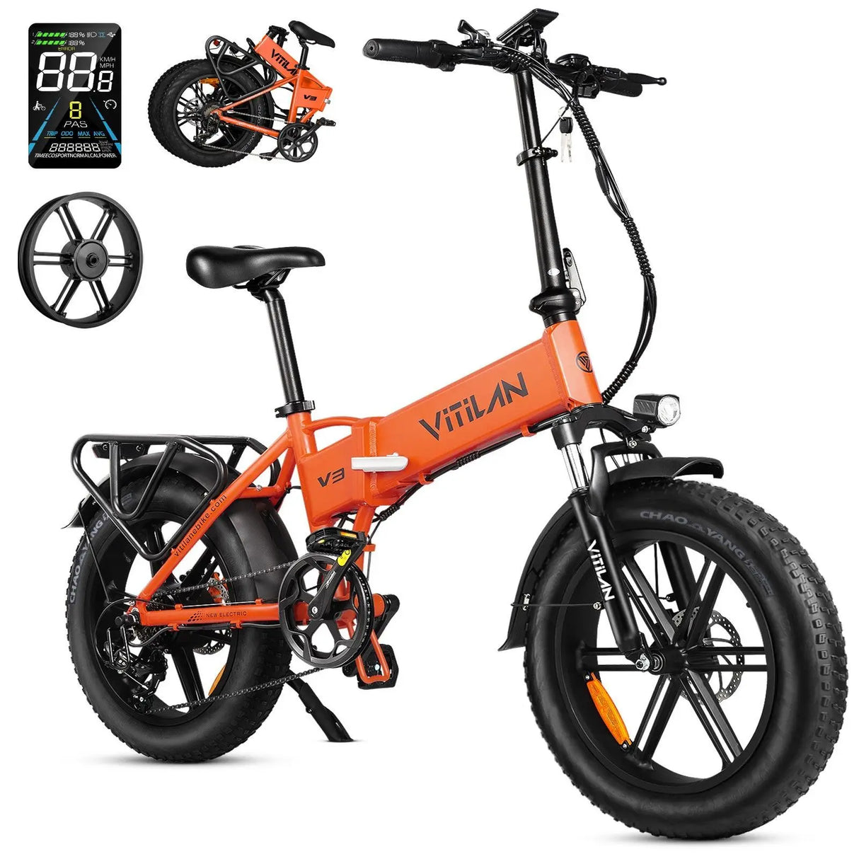 V3 Fully Suspended, Folding Electric Bicycle with Thick Tires Range 30+ Miles