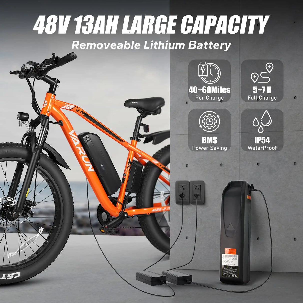 VARUN M26 Orbi Electric City Bike with Fat Tire Orange Color