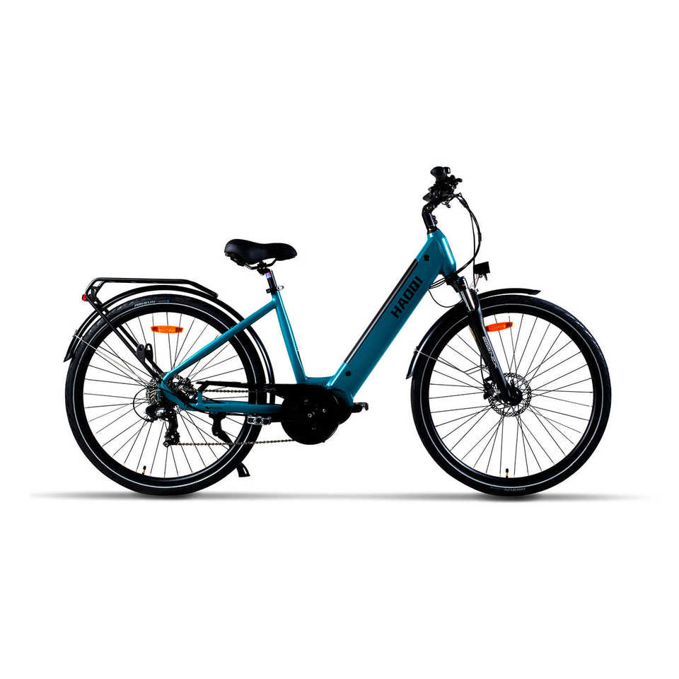 HAOQI Falke Step Thru Electric City Bike 250W 48V 15Ah Integrated Battery 50km Range with Central and Rear Hub Motors