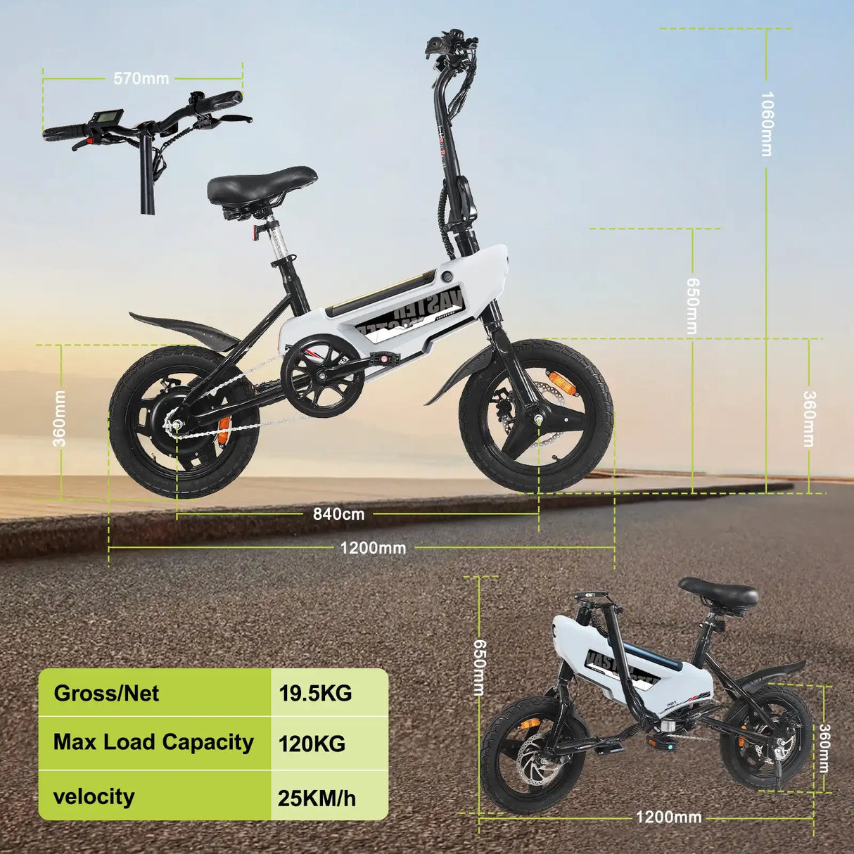 AVDL BIKE A01 Velo electrique E-Bike Biegsam 14 -250W-25km/h, 6,4Ah/36V Batterie Amovible, 15-25km (Modus ASSIST), Velo Urbain A