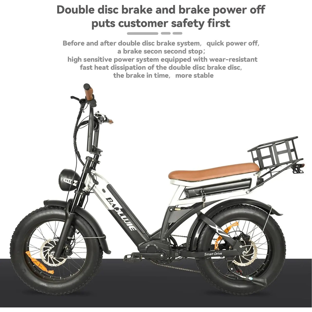 BAOLUJIE PLJ2033 Elektrofahrrad mit 20-Zoll-Fat-Reifen, 1500W/2000W Dualmotoren, 48V 30Ah integrierter Batterie, 60km Reichweite