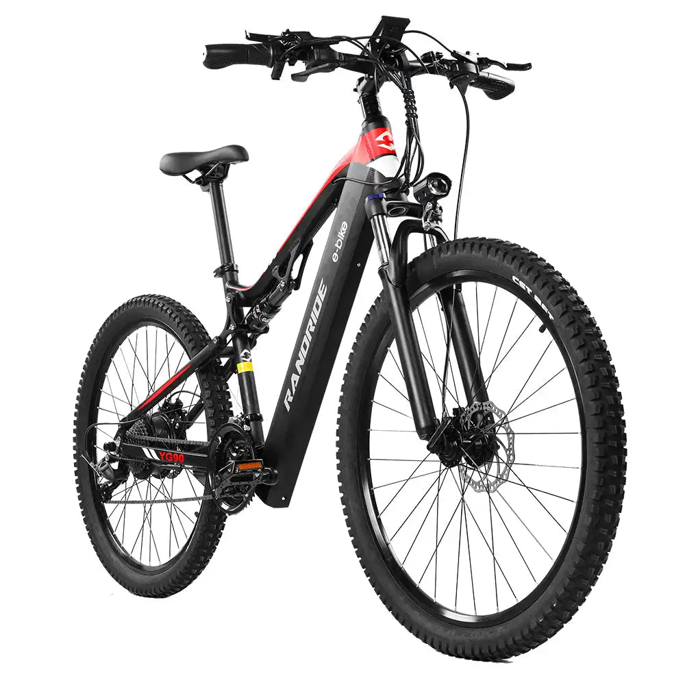 RANDRIDE YG90B-Black Full Suspension Electric Mountain Bikes 60KM Range SHIMANO Hydraulic Brake Aluminum Frame Bafang Road Bike