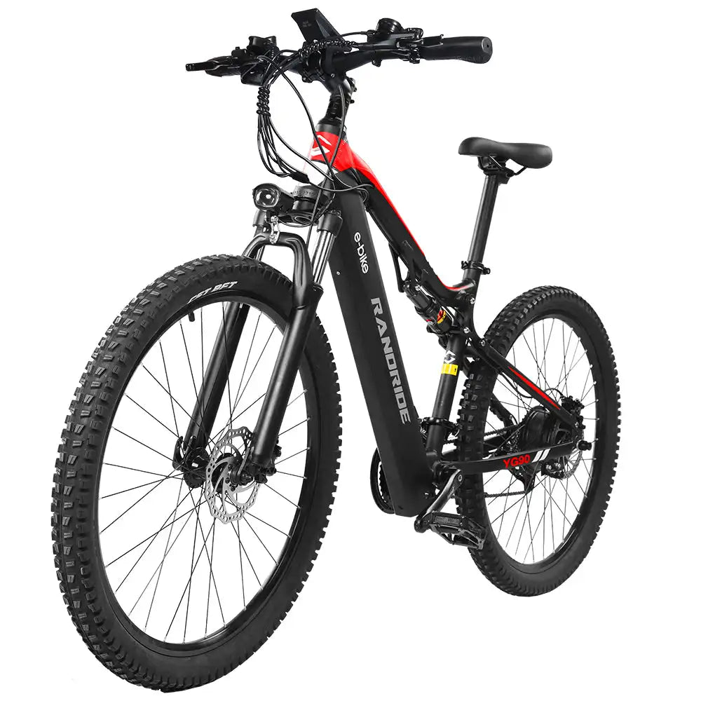 RANDRIDE YG90B-Black Full Suspension Electric Mountain Bikes 60KM Range SHIMANO Hydraulic Brake Aluminum Frame Bafang Road Bike