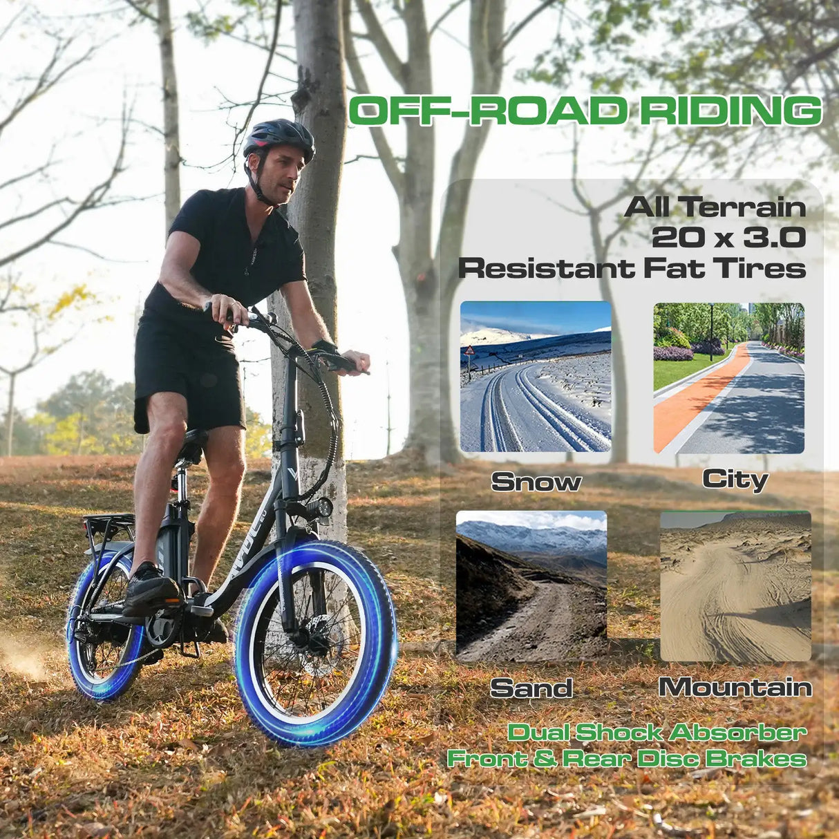 AVDLEU Foldable Electric Bike 20 Off-Road E-Bike with 3.0 Fat Tire 250W Large 14.25Ah/48V Battery SHIMANO 7-Speed