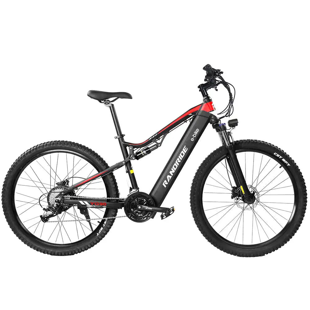 RANDRIDE YG90B – Schwarzes vollgefedertes E-Mountainbike mit 60 km Reichweite, hydraulischen Shimano-Bremsen, Aluminiumrahmen und Bafang-Rennrad