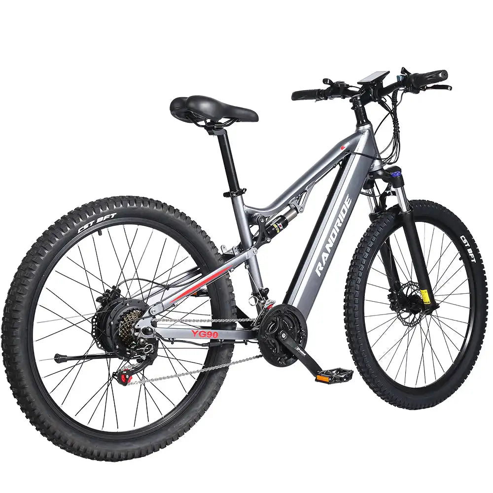 RANDRIDE YG90 Electric Mountain Bike SHIMANO Hydraulic Brake Full Suspension Gray Central Motor Integrated Battery 60km Range