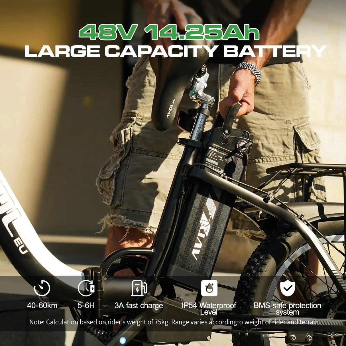 AVDLEU Foldable Electric Bike 20 Off-Road E-Bike with 3.0 Fat Tire 250W Large 14.25Ah/48V Battery SHIMANO 7-Speed