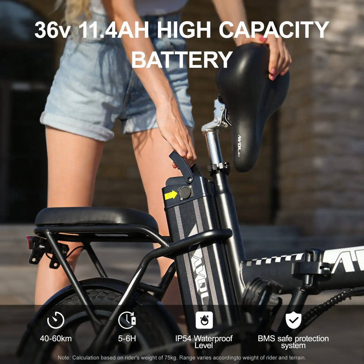 AVDLEU Foldable Electric Bike 16 - 250W-25km/h, 11.4Ah/36V Removable Battery, 40-70km (ASSIST Mode), Urban Bike