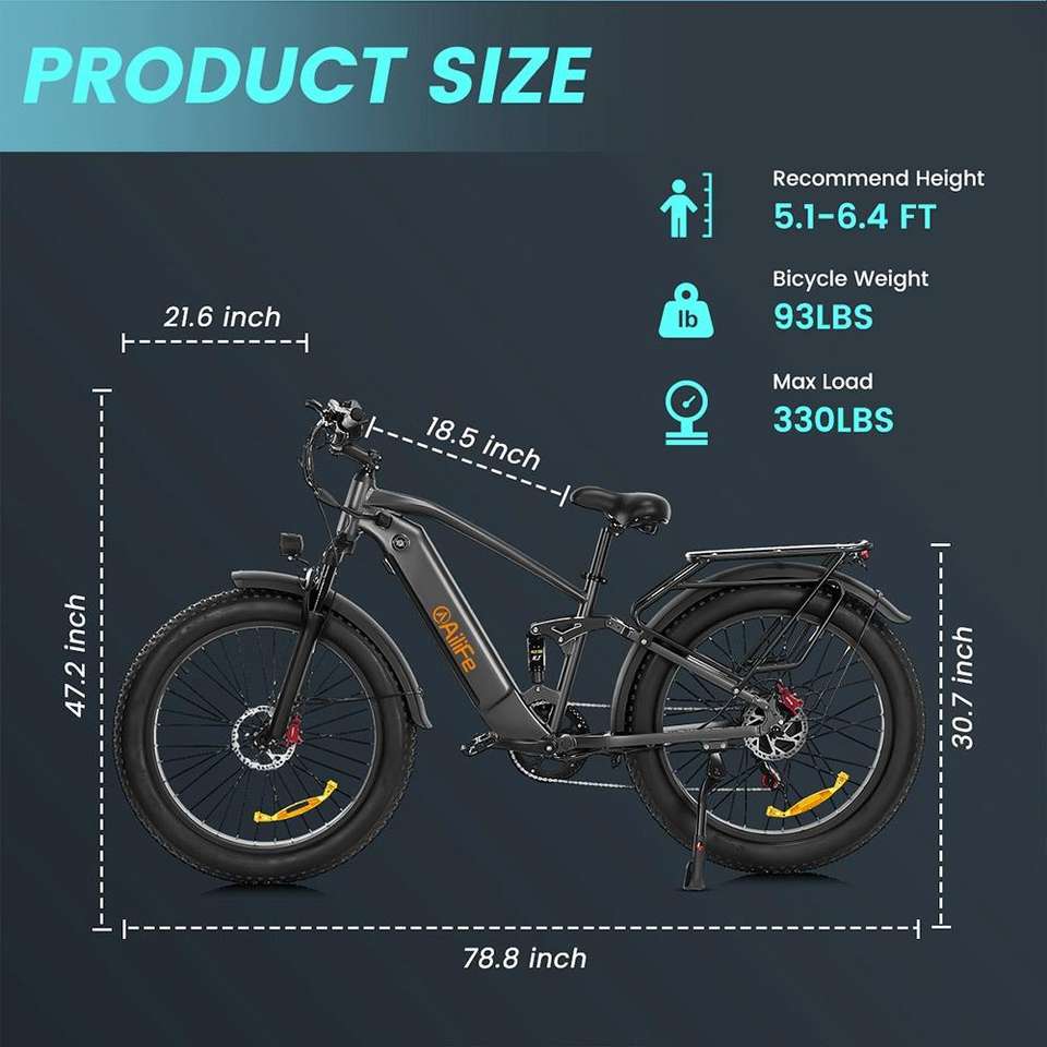 AILIFE X26B Electric Mountain Bike 26-Inch Powerful 1000W Motor 48V 13Ah Battery Hydraulic Disc Brakes Shimano 7-Speed 15