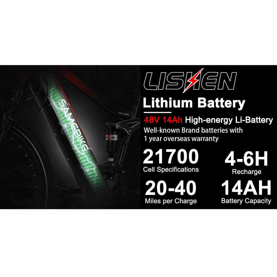 For SAMEBIKE XD26-II Hybrid Electric Bike with 48V 14Ah Lithium Battery 750W Motor 45KM/H Max Speed Hydraulic Brakes