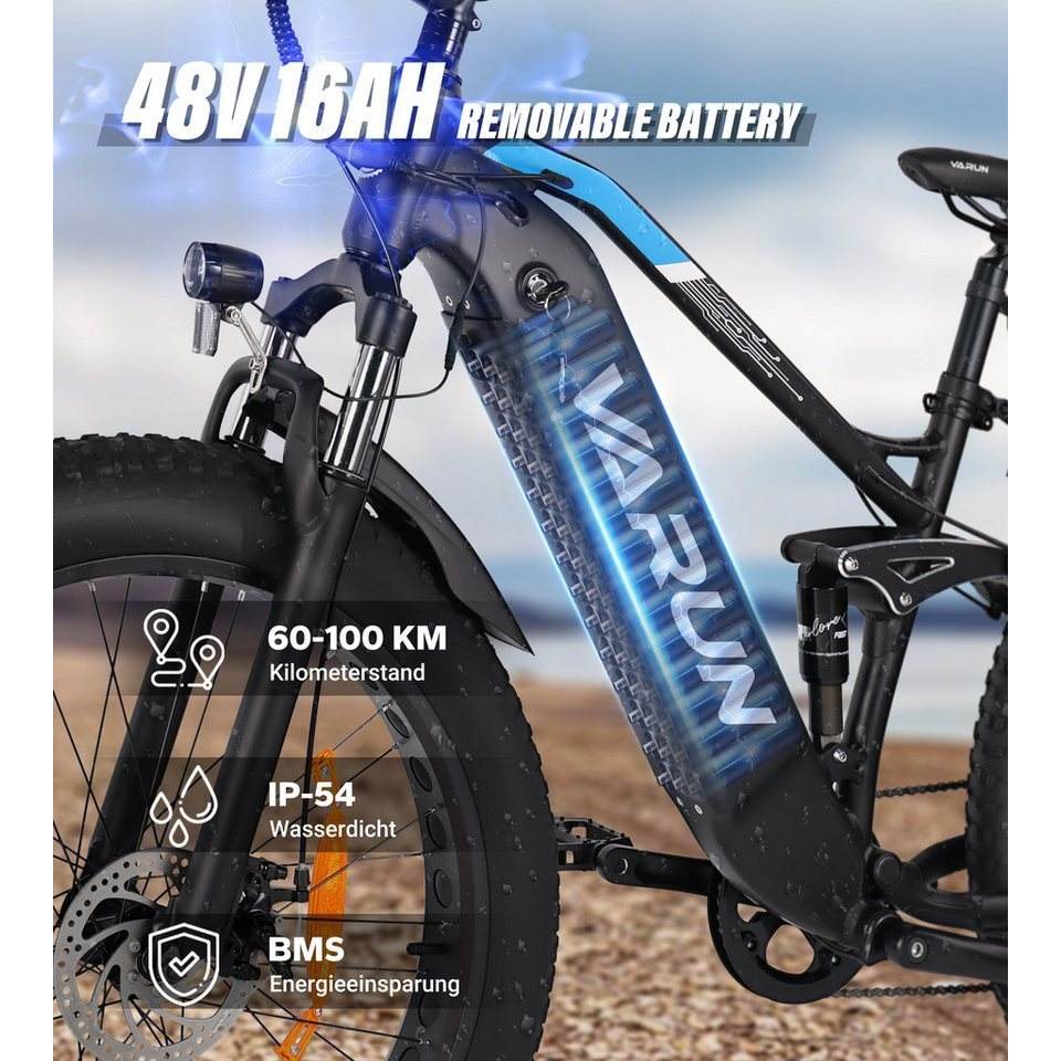 DOTMALL VARUN S26-1 Adult Electric Mountain Bike 250W Motor 48V 16Ah Battery 7-Gang for MTB Adventures