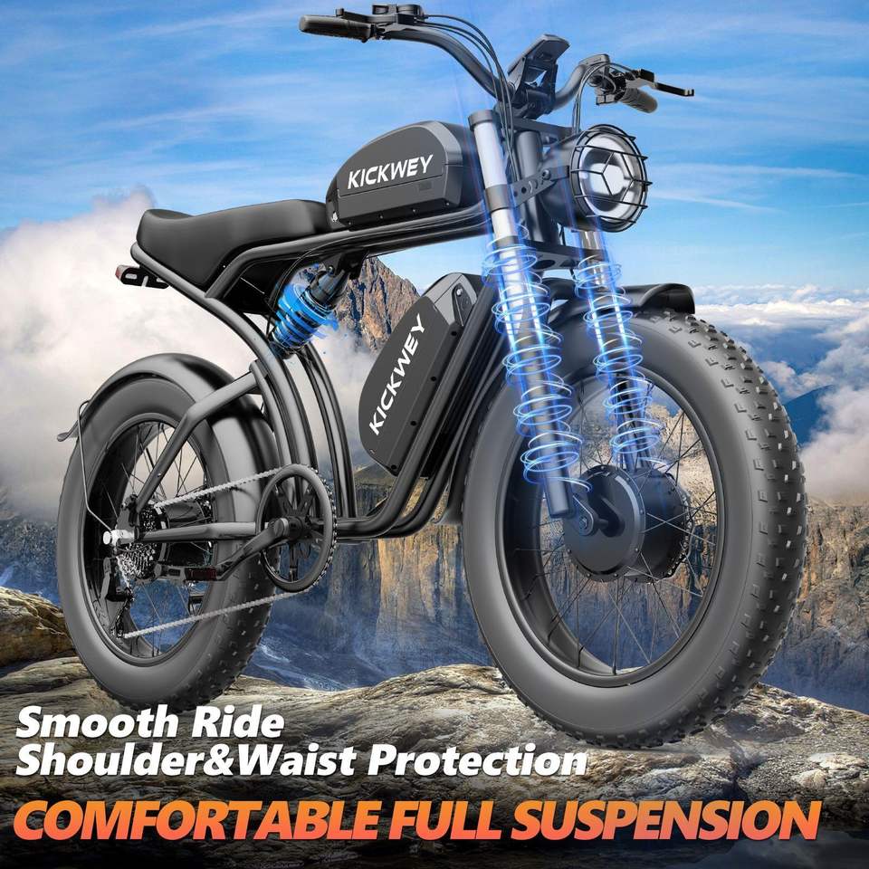 Aukk 48V 23Ah Electric Road Bike with 20*4.0 Inch Fat Tires Black Frame 150kg Capacity Range 70-120Km