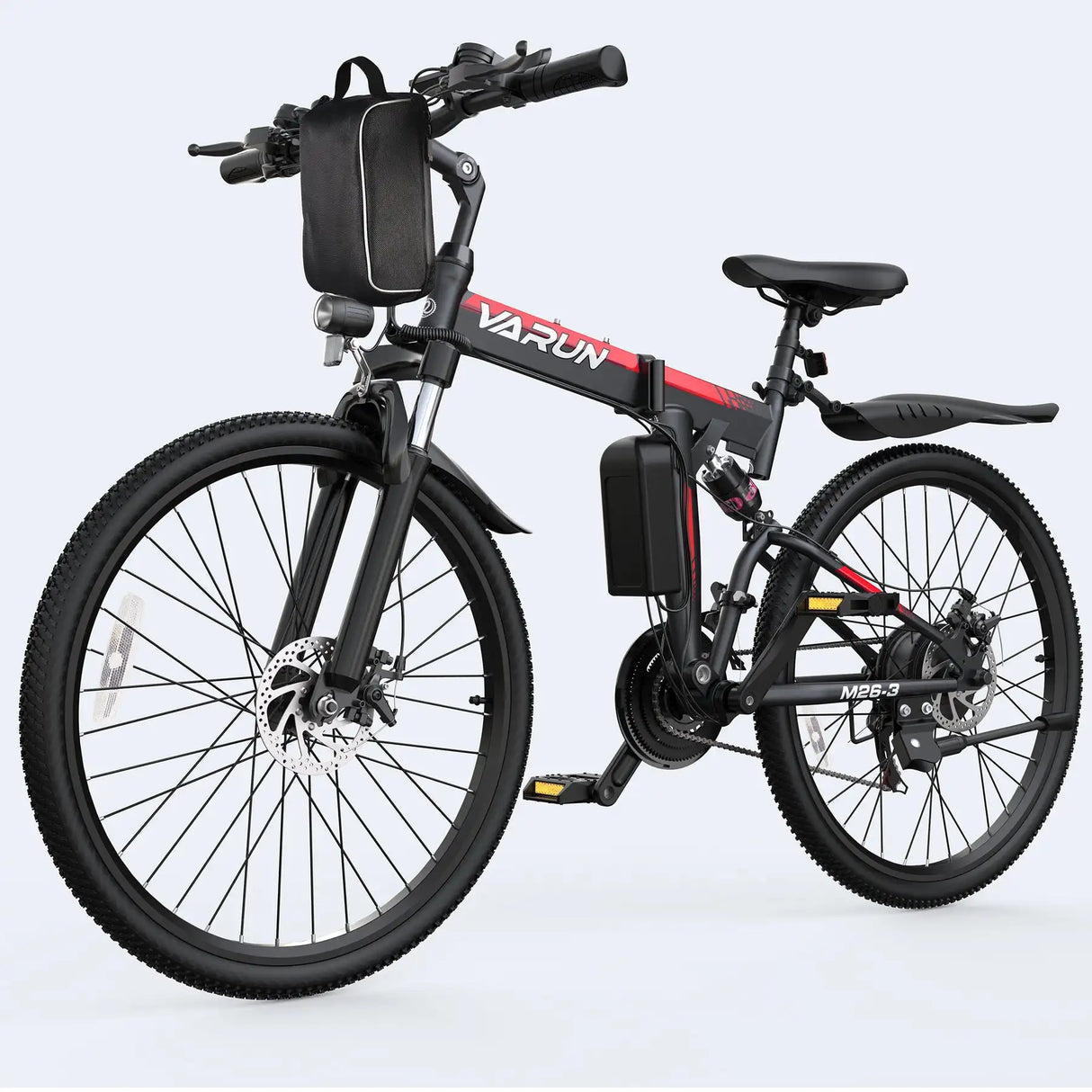 VARUN M26 Storm Schwarzes faltbares Elektro-Mountainbike mit zentralem Bafang M620 Motor, 48 V, 60 km Reichweite