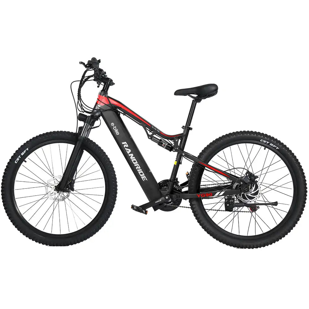 RANDRIDE YG90B-Black Full Suspension Electric Mountain Bikes 60KM Range SHIMANO Hydraulic Brake Aluminum Frame Bafang Road Bike