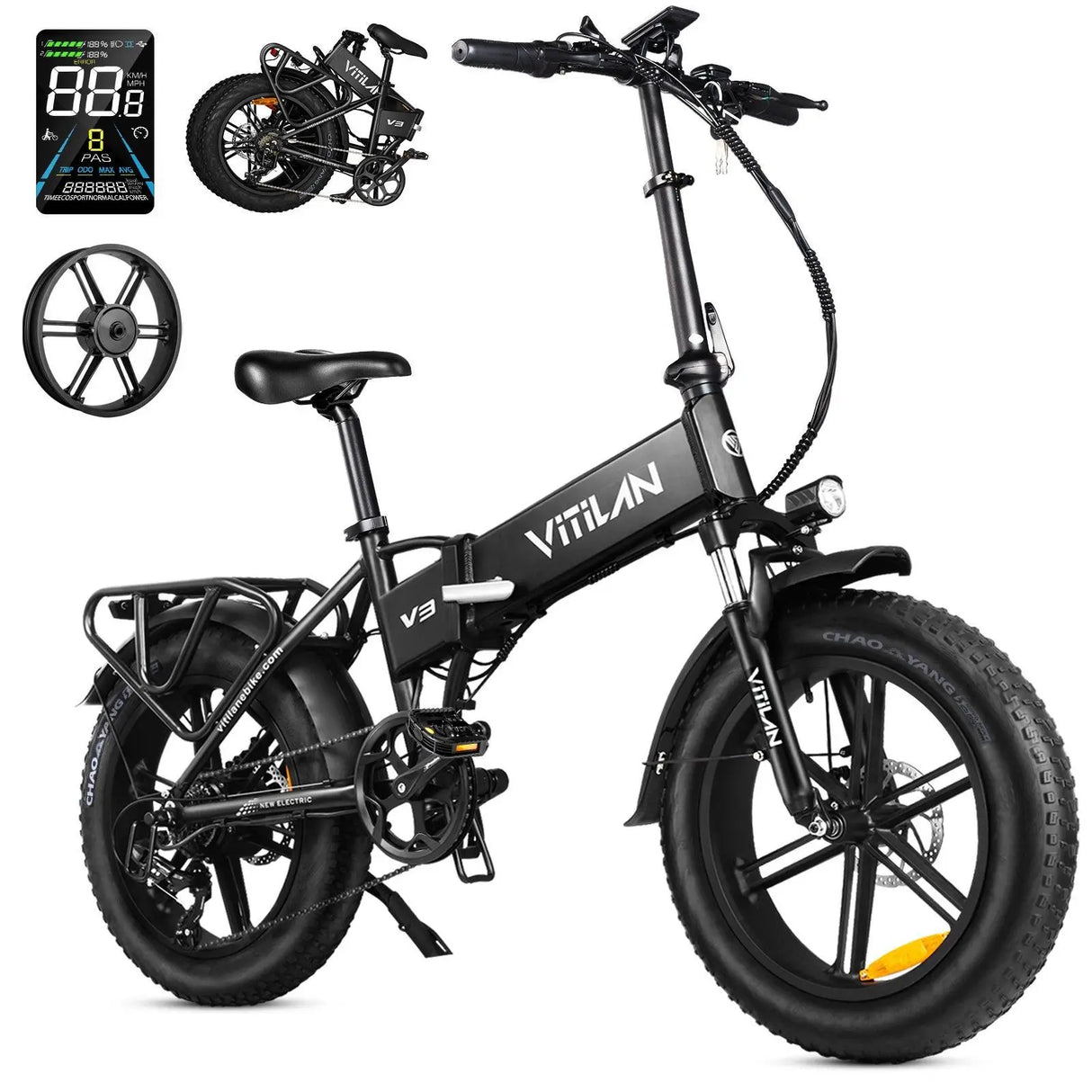 V3 Fully Suspended, Folding Electric Bicycle with Thick Tires Range 30+ Miles