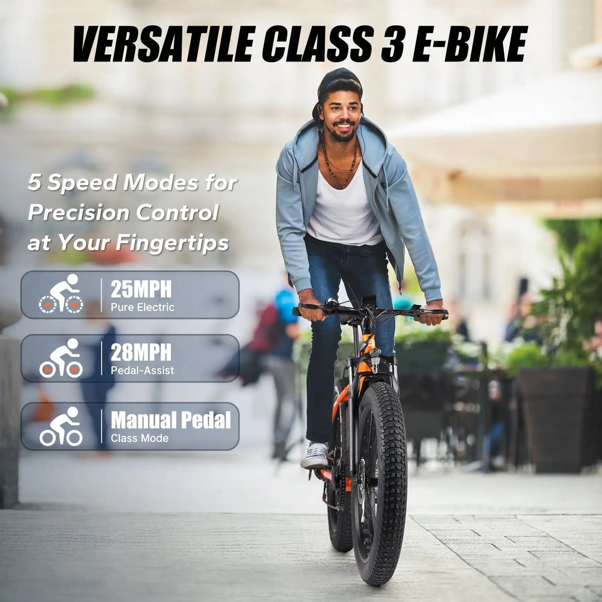 VARUN M26 Orbi Electric City Bike with Fat Tire Orange Color