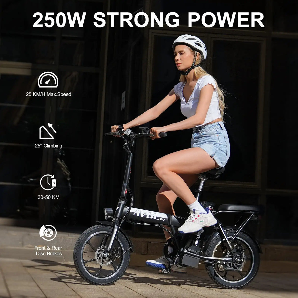 AVDLEU Foldable Electric Bike 16 - 250W-25km/h, 11.4Ah/36V Removable Battery, 40-70km (ASSIST Mode), Urban Bike