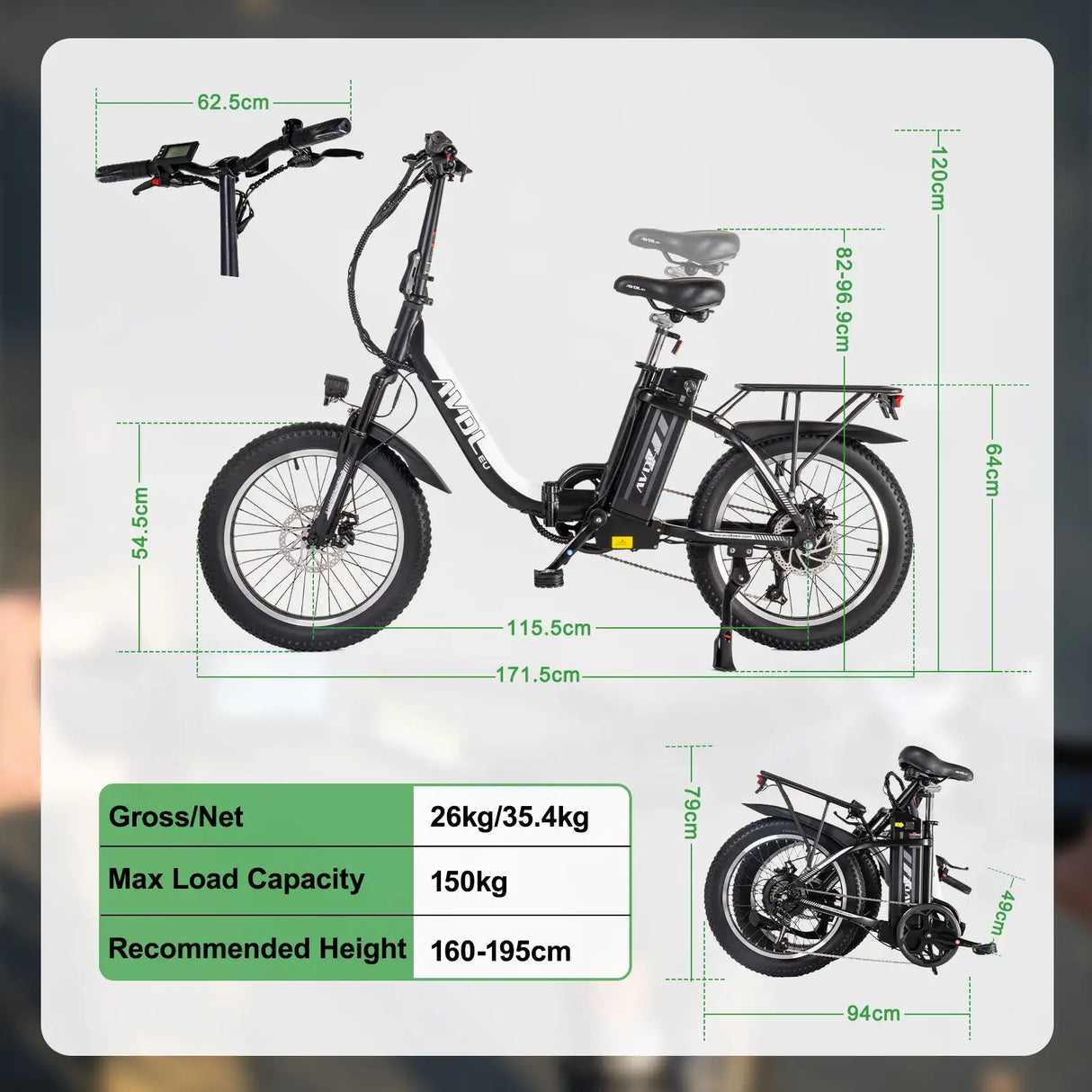AVDLEU Foldable Electric Bike 20 Off-Road E-Bike with 3.0 Fat Tire 250W Large 14.25Ah/48V Battery SHIMANO 7-Speed