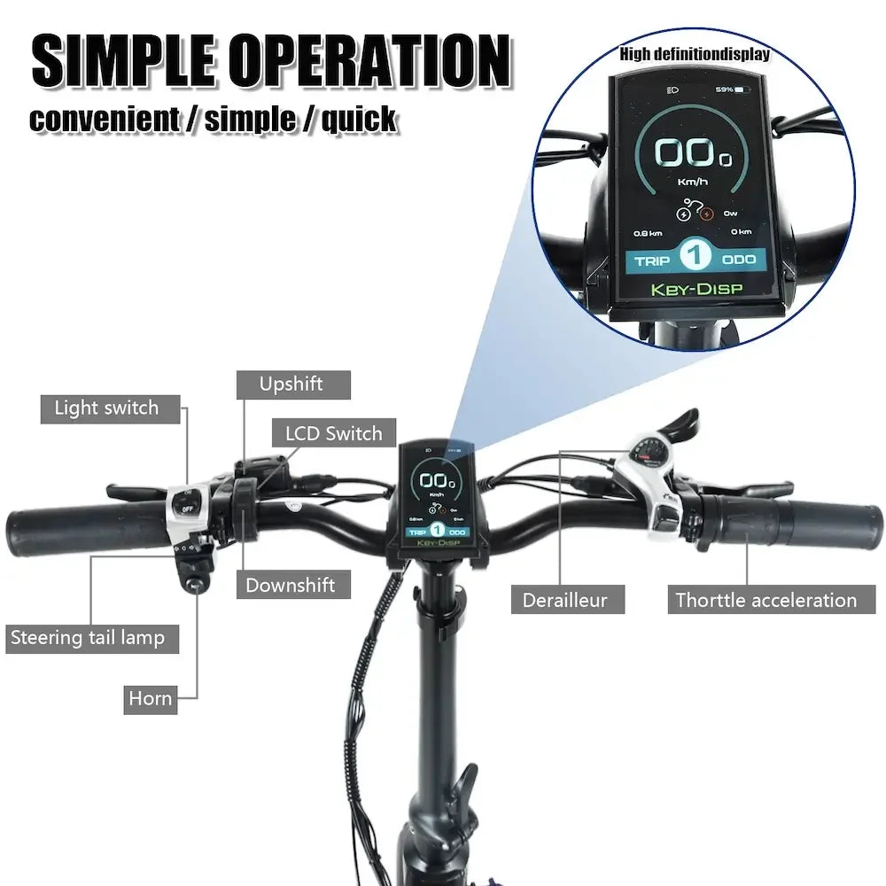 CMACEWHEEL Y20 Plus 48v Folding Electric City Bike with 20Ah Battery Smart Digital Type App Support Step through Fat Tire Ebike