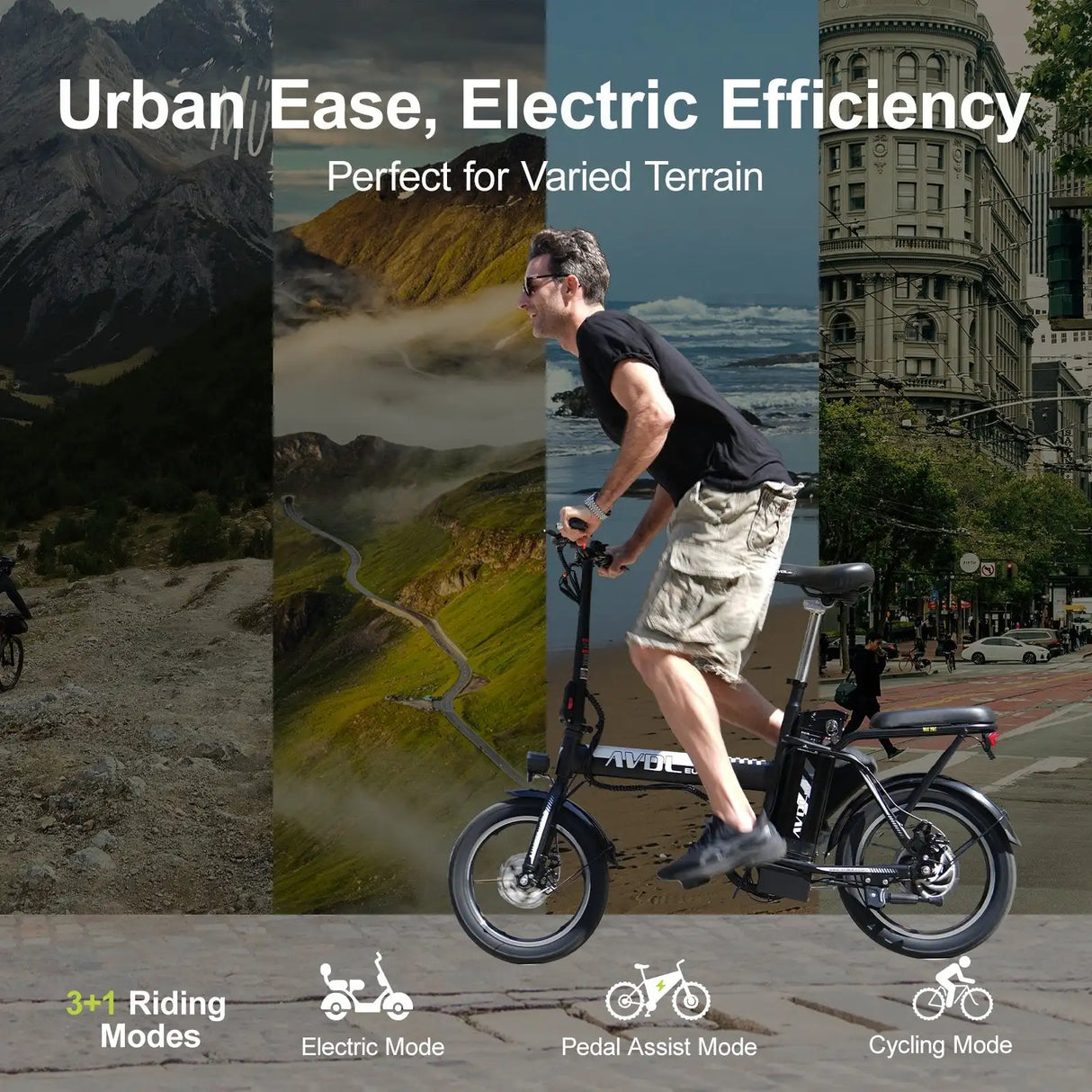 AVDLEU Foldable Electric Bike 16 - 250W-25km/h, 11.4Ah/36V Removable Battery, 40-70km (ASSIST Mode), Urban Bike