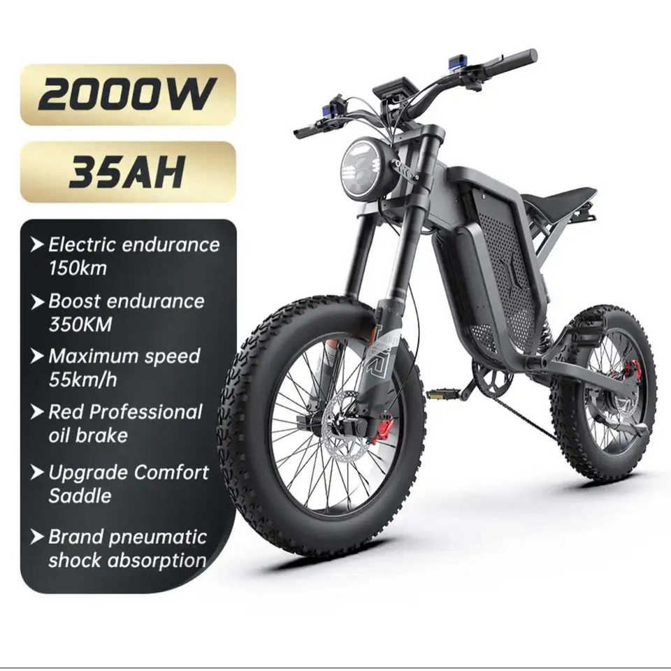 X21 Electric Bike 2000W 48V35AH 55km/h Battery Snow Electric Motorcycles 20*4.0 Off-Road Tyre Mountain E-bike
