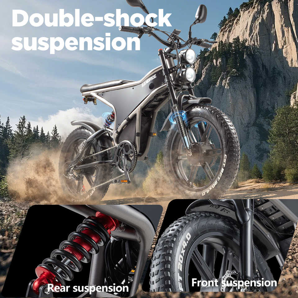 RANDRIDE DM711 20\" Electric Mountain Bike with 2000W 20Ah Dual Motors 60km Range 48v Lithium Battery 20\" Rear View Mirrors