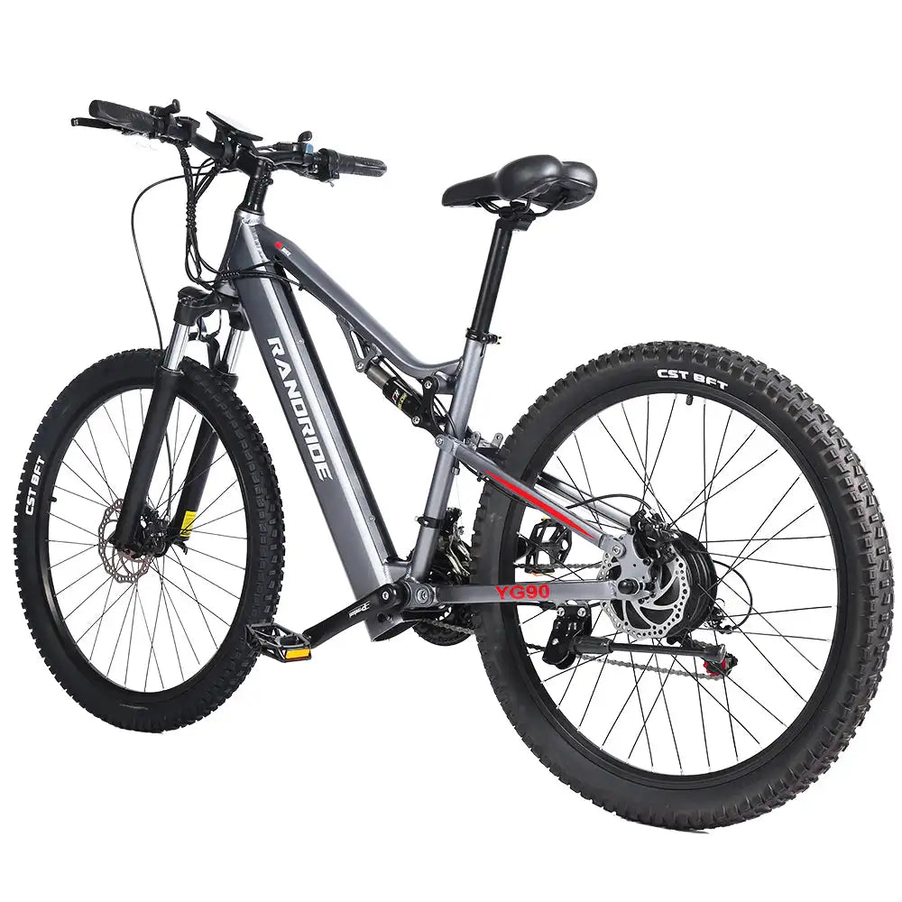 RANDRIDE YG90 Electric Mountain Bike SHIMANO Hydraulic Brake Full Suspension Gray Central Motor Integrated Battery 60km Range