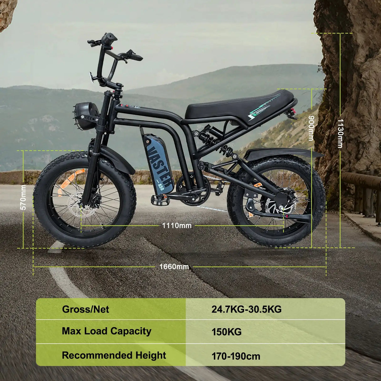AVDL BIKE A50 Velo Electrique 20 - Fat Bike Tout Terrain - Moteur 250W-25km/h-Batterie 48V 14.25Ah - Autonomie 60-120km - Noir