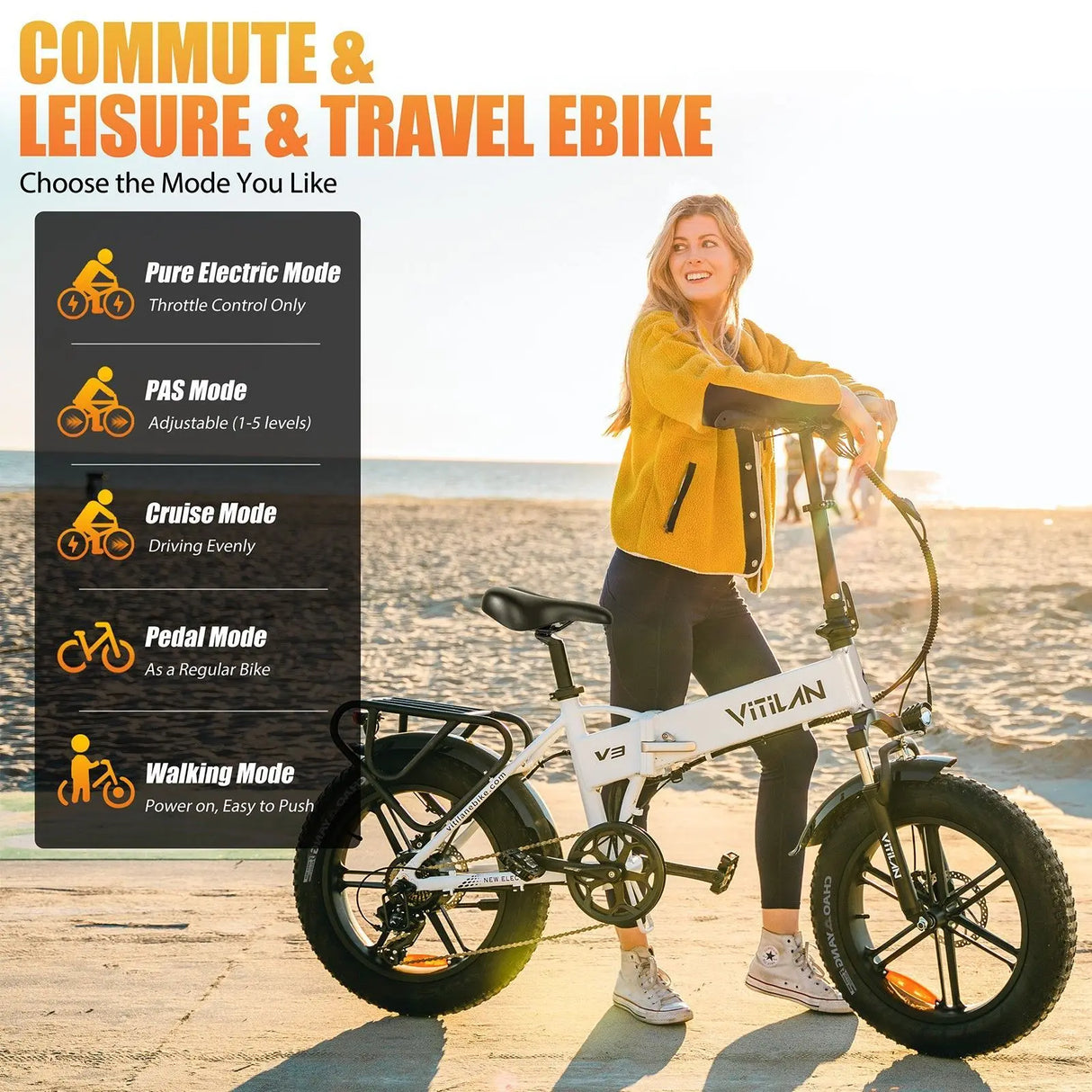 V3 Fully Suspended, Folding Electric Bicycle with Thick Tires Range 30+ Miles