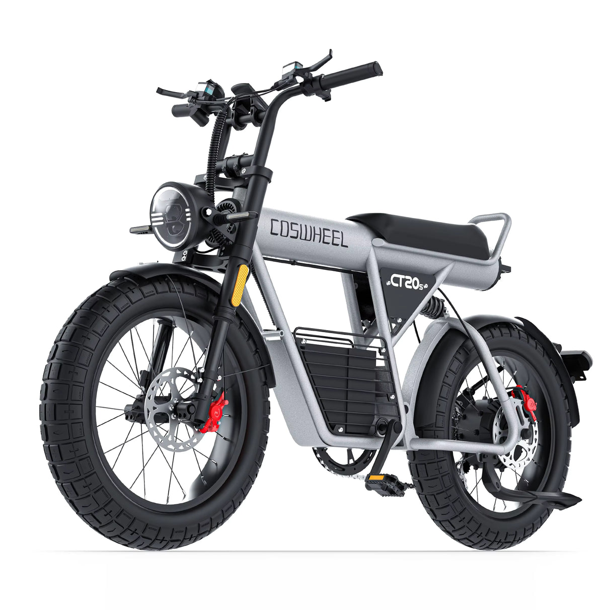 COSWHEEL CT20S E-Bike mit integriertem 60V 2000W Lithium-Akku, Hinterradnabenmotor, Kenda-Reifen, Aluminiumrahmen, Scheibenbremse und Shimano-Schaltung. Höchstgeschwindigkeit: 45 km/h, Höchstgeschwindigkeit: 60 km/h.