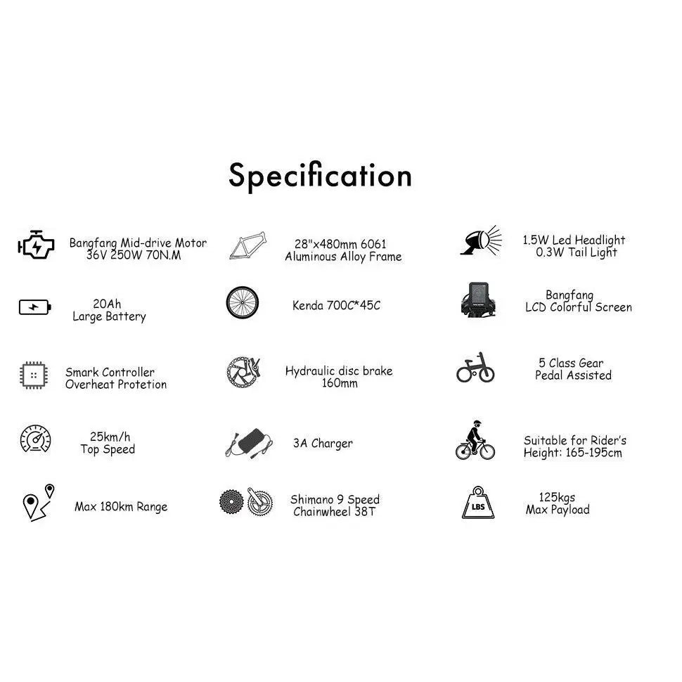 TTGO LK-ZZ-28ST Electric Bike City Electric Bike 250W 36V 20Ah battery Shimano 9 speed