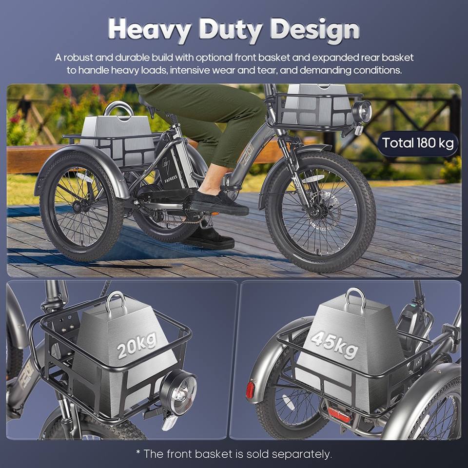 FAFREES F20 Mate 500W Motor Heavy Duty Ebike Electric Cargo Trike 180kg Capacity 110KM Range, Folding Design EU UK CN