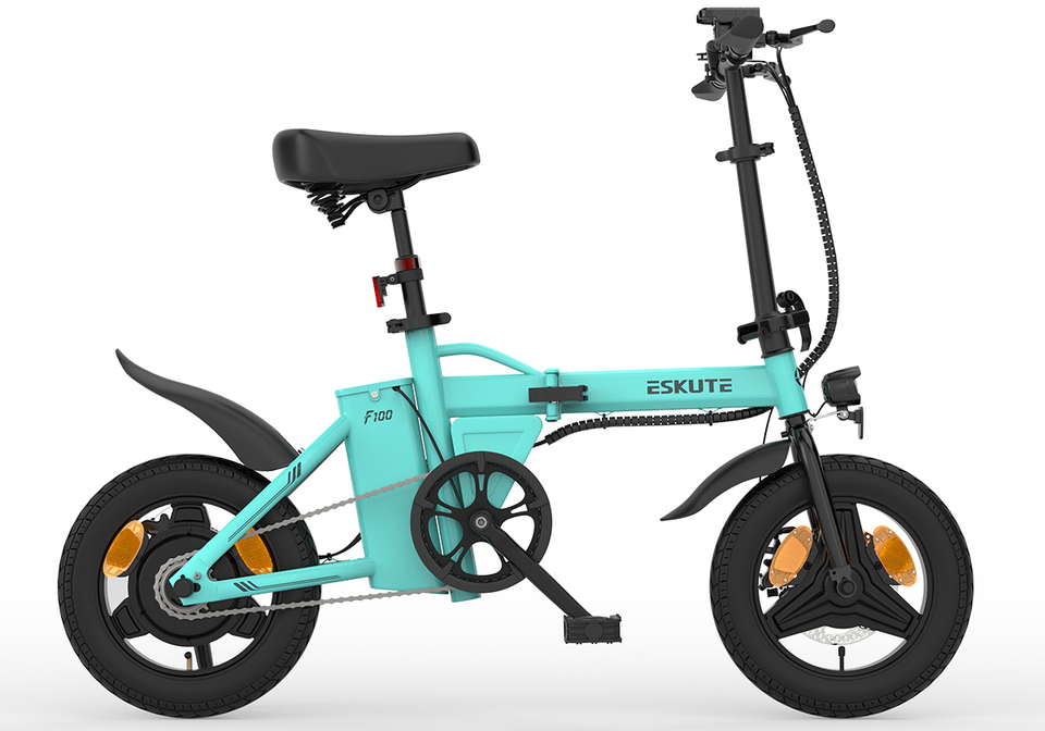 ESKUTE F100 36V250W9AH Steel Mini Folding Electric Bike 14*2.1in Tyre MaxSpeed 25-35km/h Range 25-30Km Removable 120kg Battery
