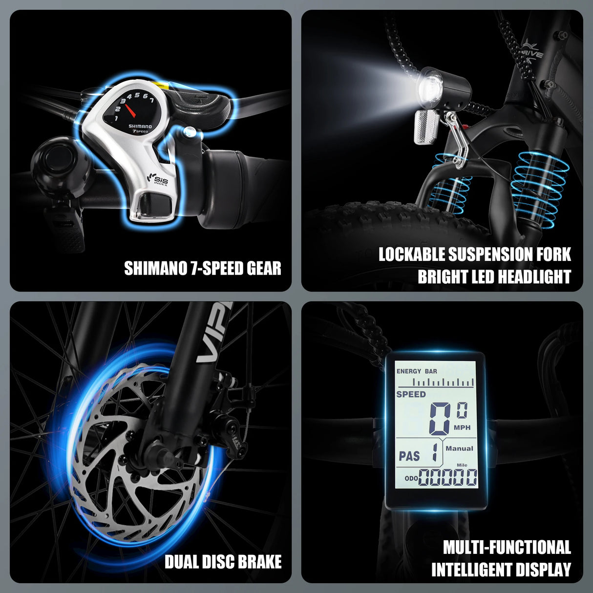 Vipdrive High Quality 48V 500W Brushless Electric Snow Beach Mountain Bike 26\" Fat Tire 13AH Brand Ebike Directly US Warehouse