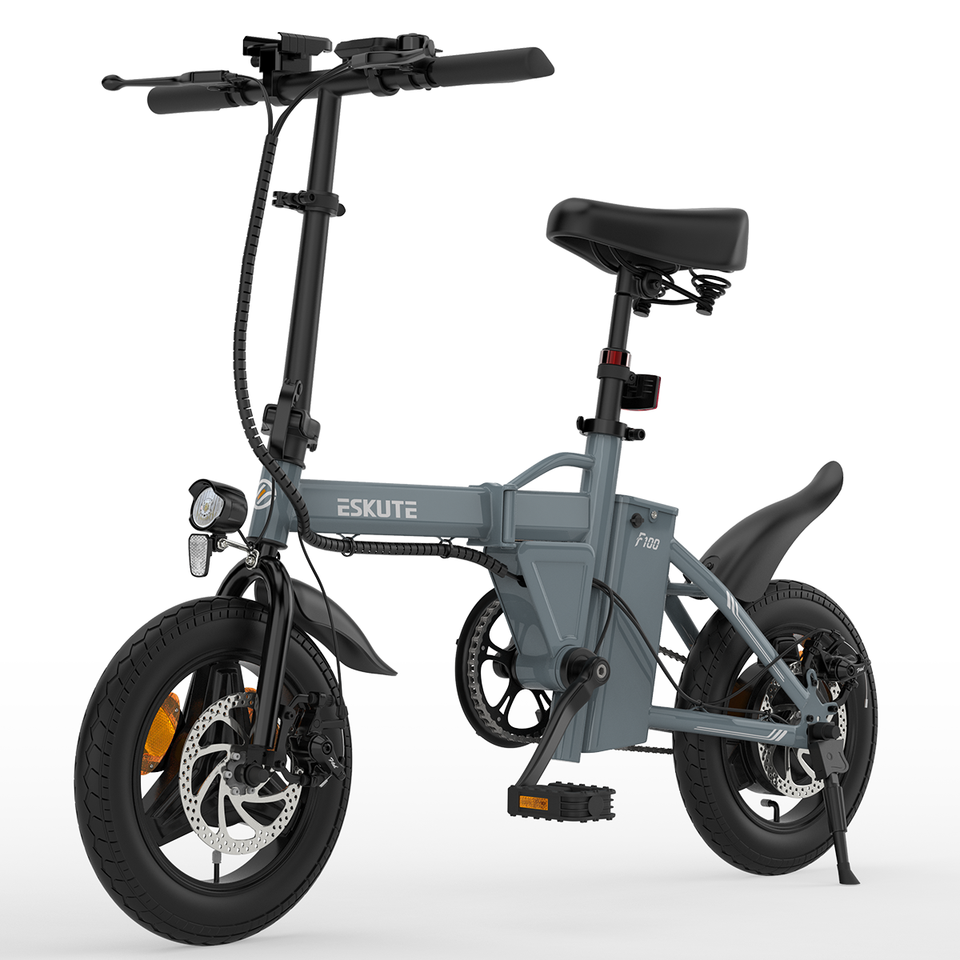 ESKUTE F100 36V250W9AH Steel Mini Folding Electric Bike 14*2.1in Tyre MaxSpeed 25-35km/h Range 25-30Km Removable 120kg Battery