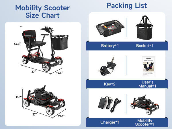 INSDRGN 211A 270W Motor Electric Scooter Customized 4 Wheels Folding Mobility Scooter for Elderly Disabled Handicapped Scooter