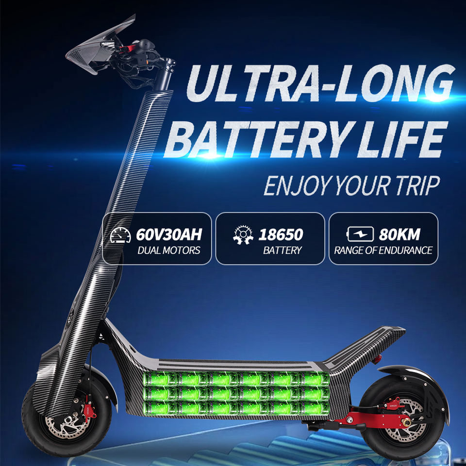 SONGZO BT1 E-SCOOTER High Speed 80KM/H Long Range 80KM 11INCH Dual 350W Motor for Peak 5600W Battery 60V30AH16850WH