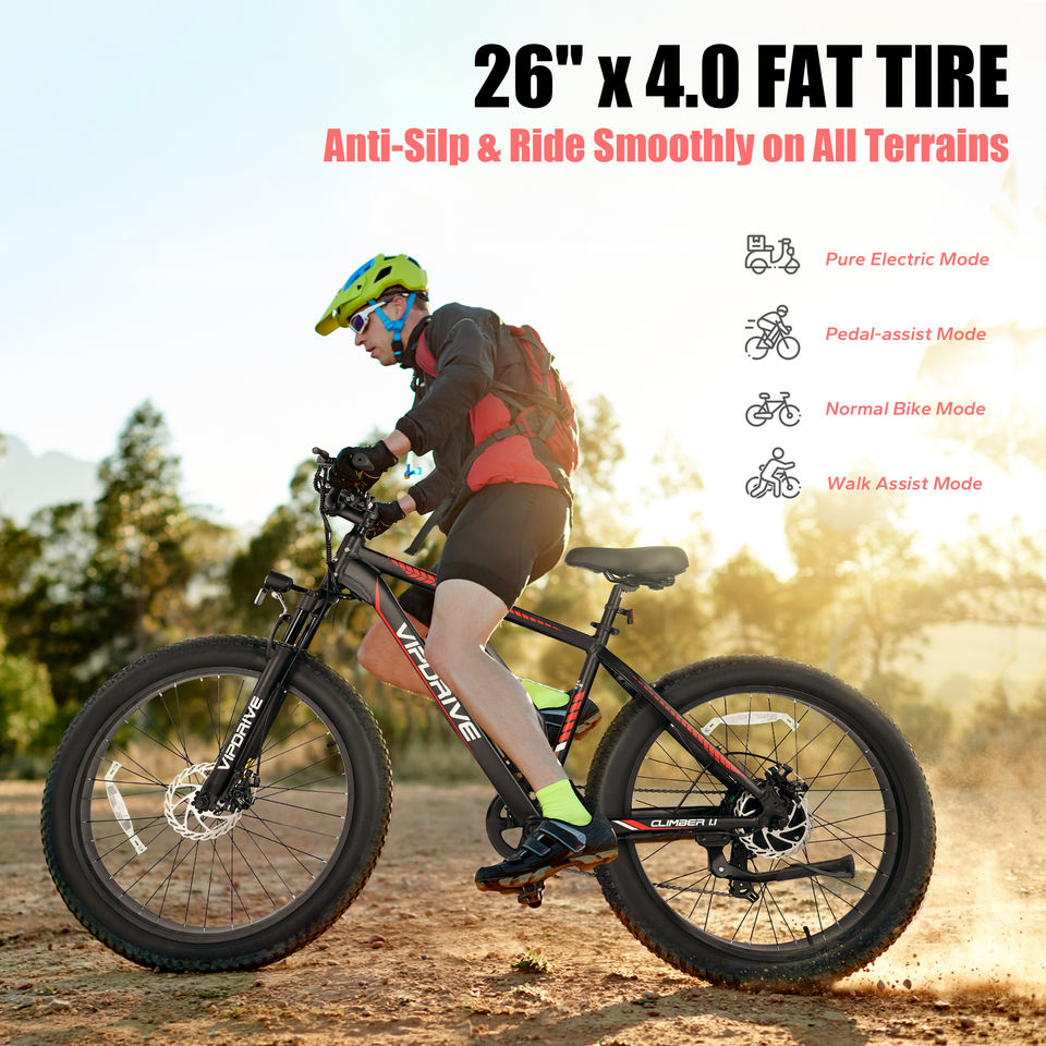 USA Stock 48V 13AH 500W 26 Inch Lithium Battery Fat Tire Mountain Electric Bicycle Multi Mode Long Range Sport Fast Ebike