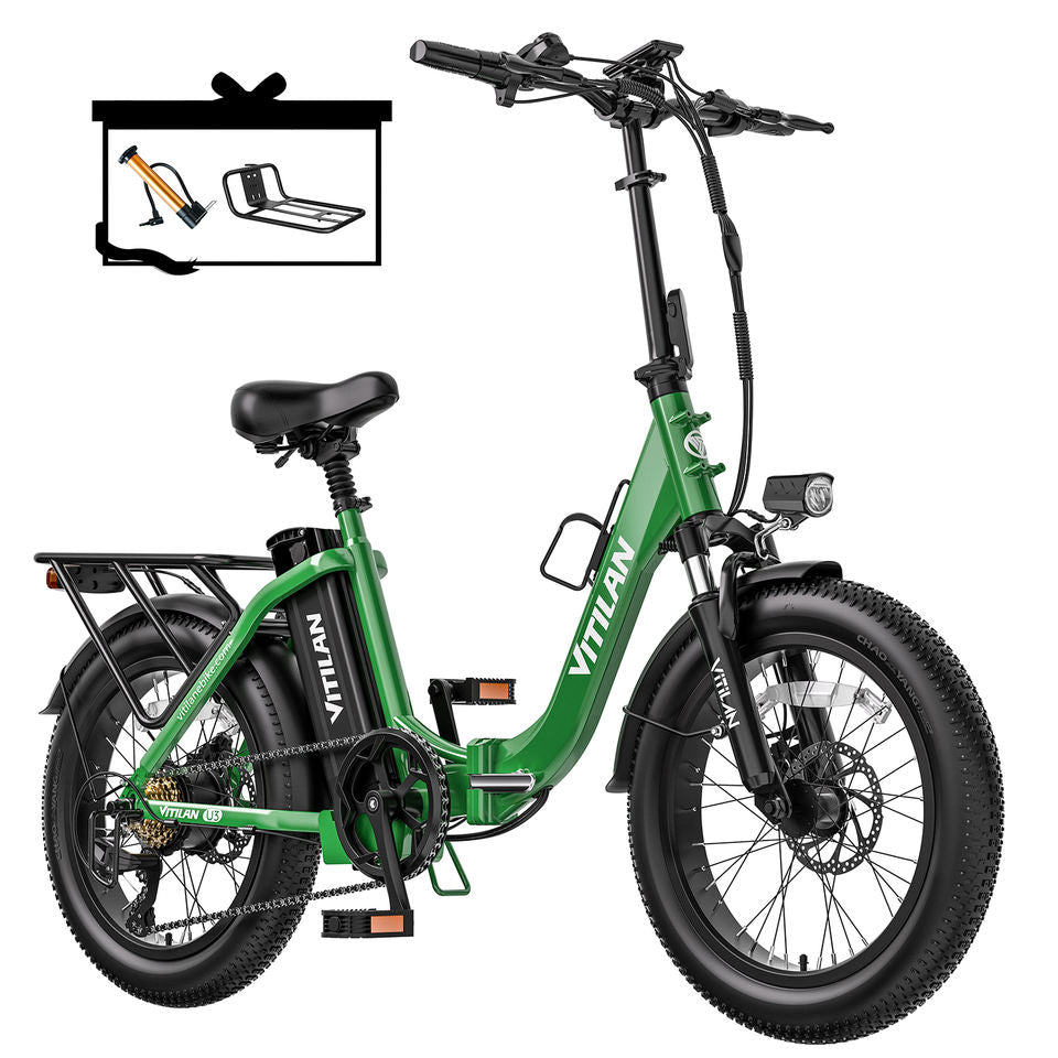 Vitilan 48V 13AH 750W Folding Electric Bike 65km Range 20*4.0inch Tire 7 Speed Torque 75N.m Maxspeed 45km/h Front Fork