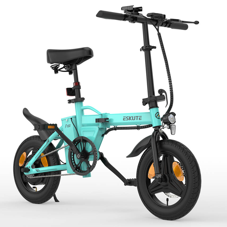 ESKUTE F100 36V250W9AH Steel Mini Folding Electric Bike 14*2.1in Tyre MaxSpeed 25-35km/h Range 25-30Km Removable 120kg Battery