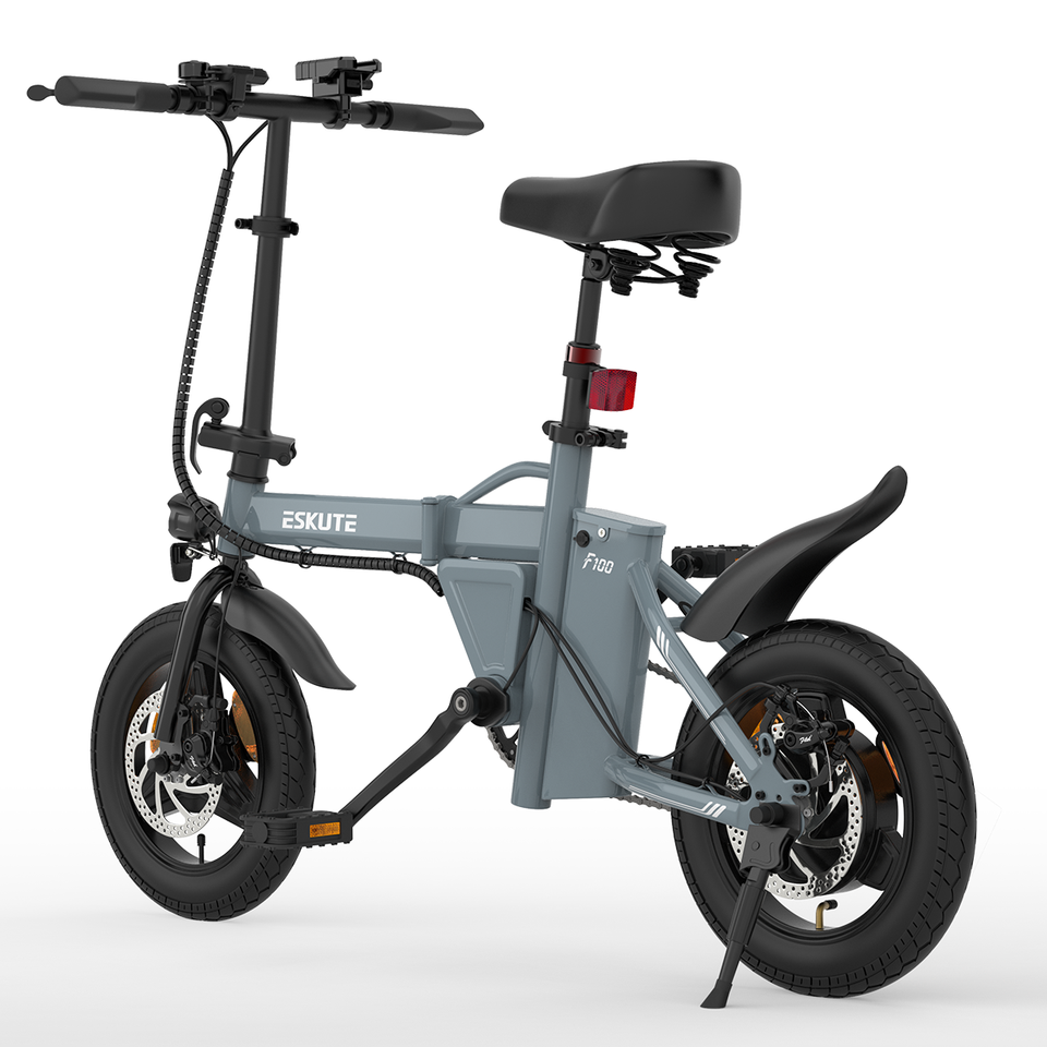 ESKUTE F100 36V250W9AH Steel Mini Folding Electric Bike 14*2.1in Tyre MaxSpeed 25-35km/h Range 25-30Km Removable 120kg Battery