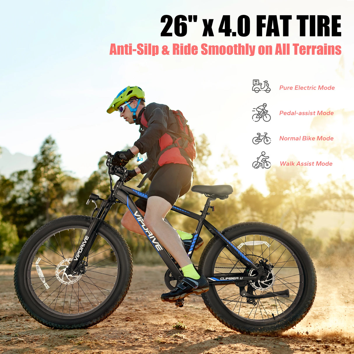 Vipdrive High Quality 48V 500W Brushless Electric Snow Beach Mountain Bike 26\" Fat Tire 13AH Brand Ebike Directly US Warehouse
