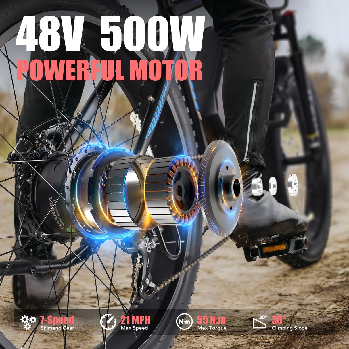 Vipdrive High Quality 48V 500W Brushless Electric Snow Beach Mountain Bike 26\" Fat Tire 13AH Brand Ebike Directly US Warehouse