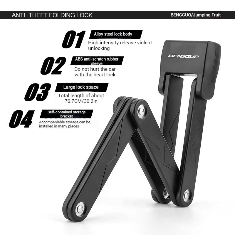 Folding Bike Lock 77cm - High Security Made of Alloy Steel, with Mounting Bracket