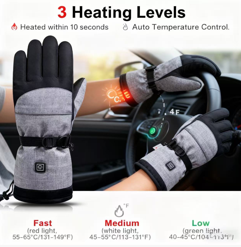 Smart USB Heated Gloves L, Waterproof, 5-Finger Heating for Ski & Motorcycle